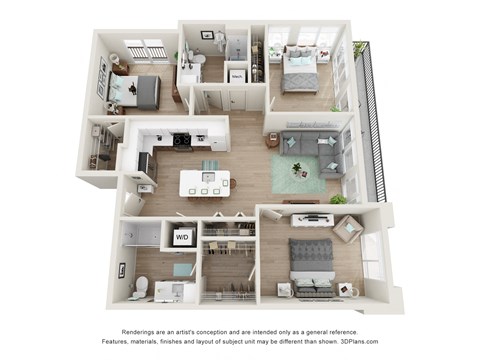 Floor plan for 3 beds, 2 baths, 1282 sqft